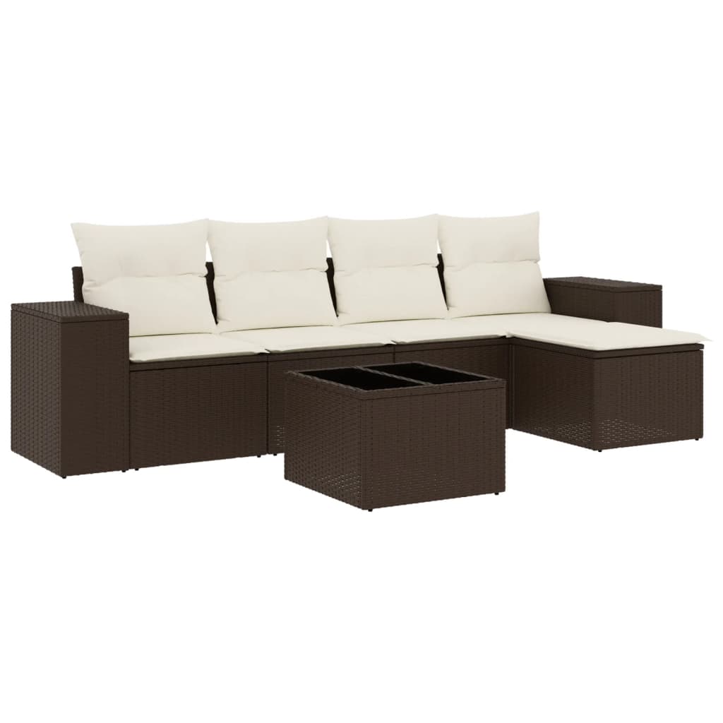 6-delige Loungeset met kussens poly rattan bruin is nu te koop bij PeponiXL, paradijselijk wonen!
