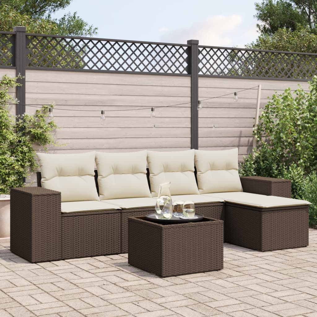 6-delige Loungeset met kussens poly rattan bruin is nu te koop bij PeponiXL, paradijselijk wonen!