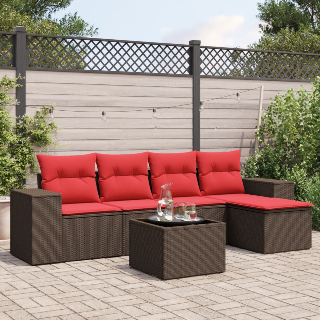6-delige tuinbankset met kussens, bruin polyrotan is nu te koop bij PeponiXL, paradijselijk wonen!
