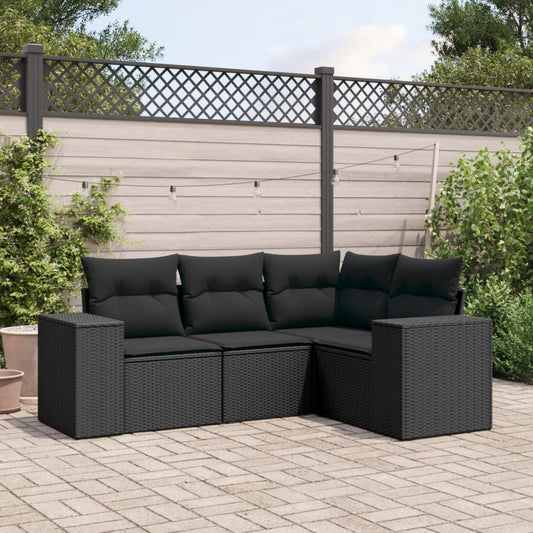 4-delige Loungeset met kussens poly rattan zwart is nu te koop bij PeponiXL, paradijselijk wonen!