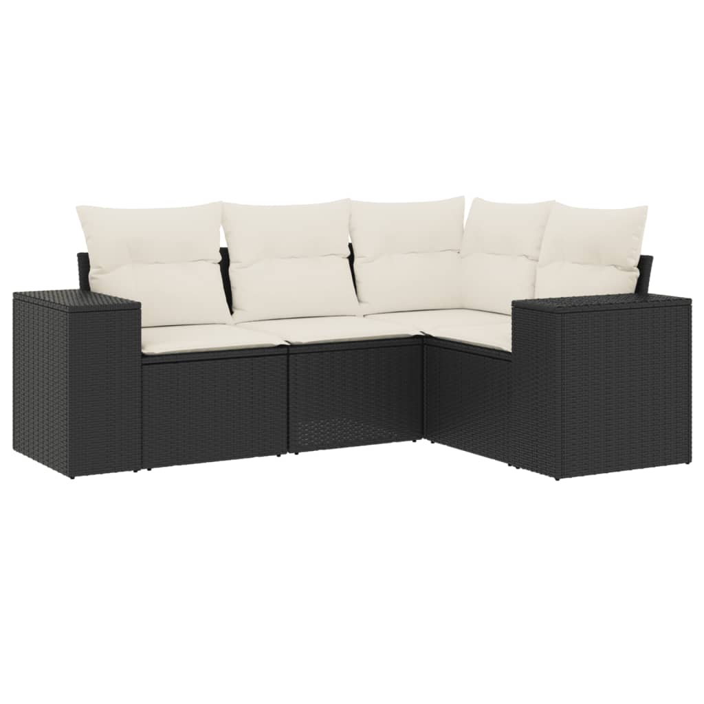 4-delige Loungeset met kussens poly rattan zwart is nu te koop bij PeponiXL, paradijselijk wonen!