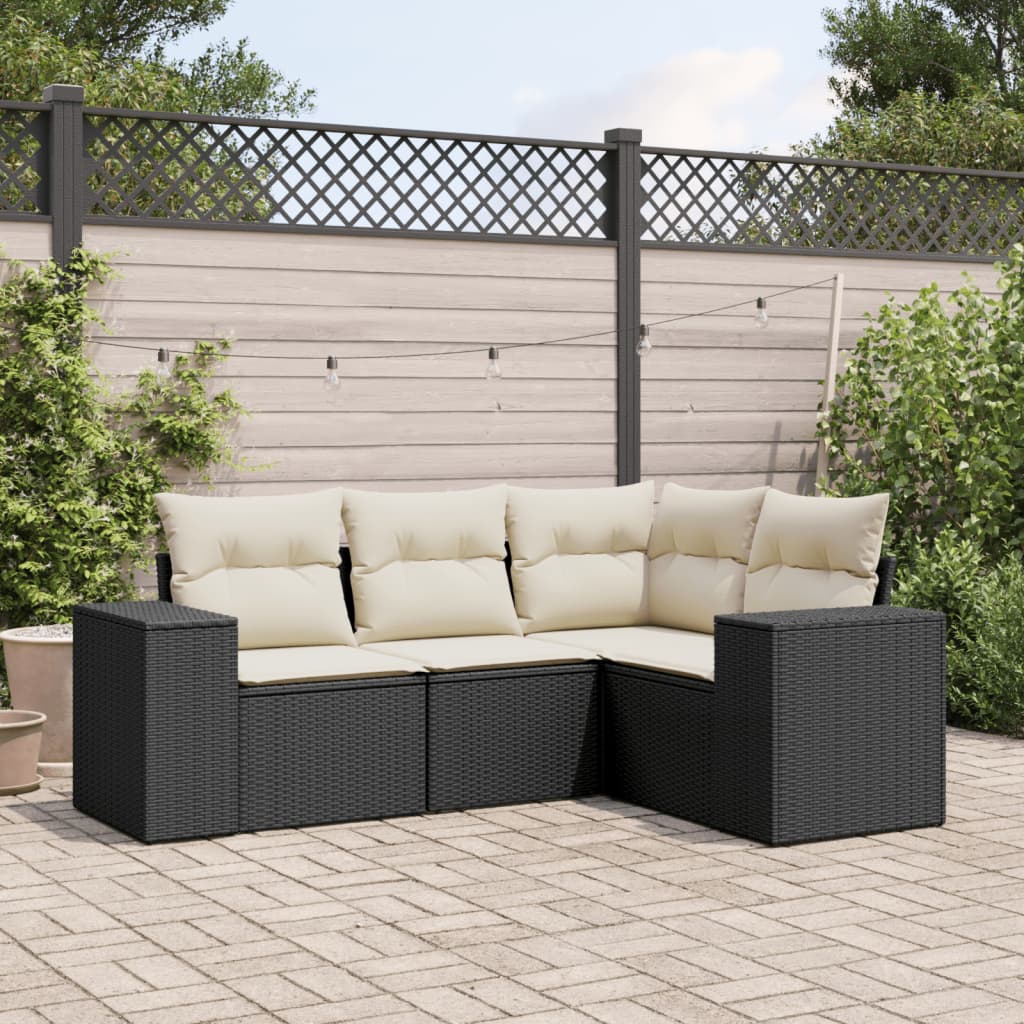 4-delige Loungeset met kussens poly rattan zwart is nu te koop bij PeponiXL, paradijselijk wonen!