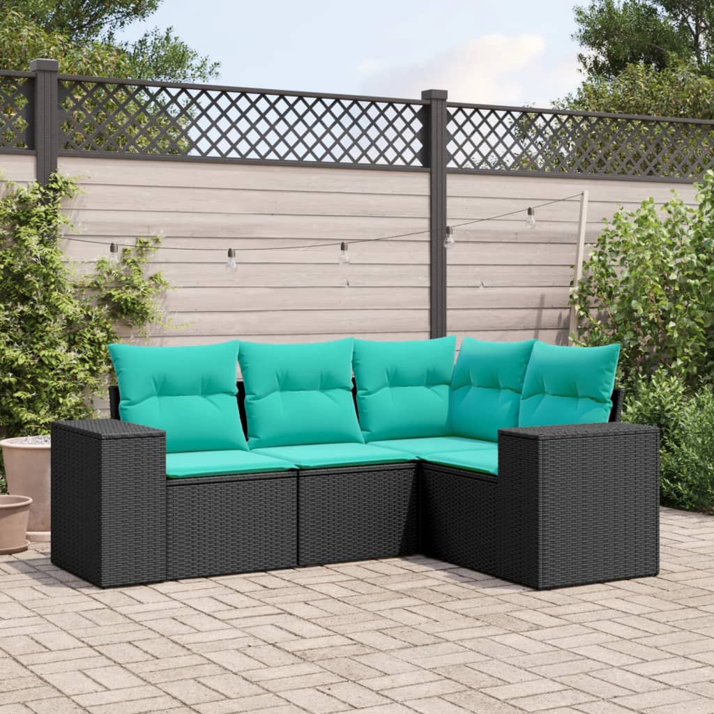 4-delige tuinbankset met kussens, zwart polyrotan is nu te koop bij PeponiXL, paradijselijk wonen!