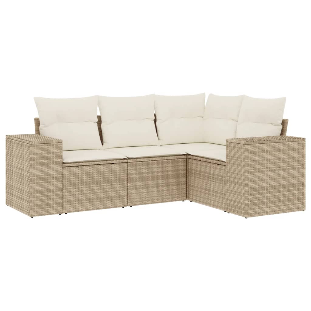 4-delige Loungeset met kussens poly rattan beige is nu te koop bij PeponiXL, paradijselijk wonen!