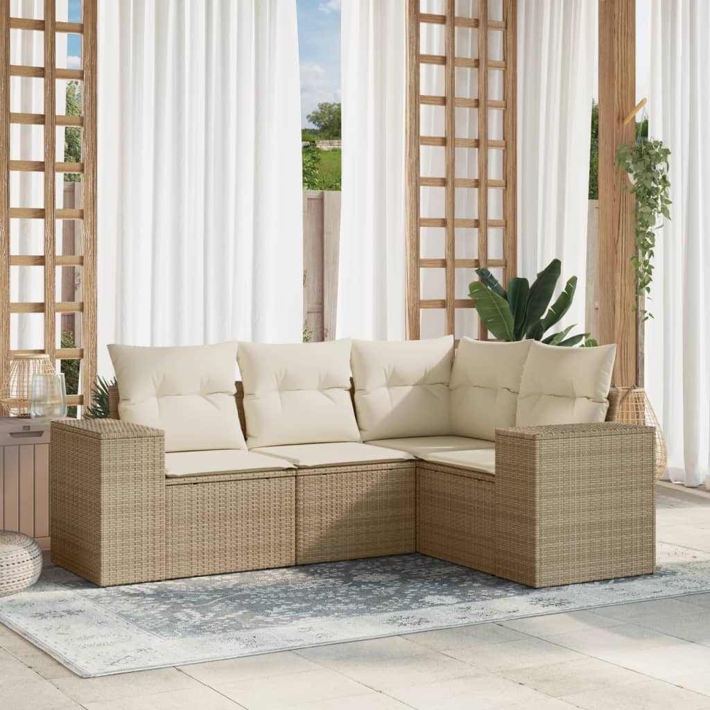 4-delige Loungeset met kussens poly rattan beige is nu te koop bij PeponiXL, paradijselijk wonen!