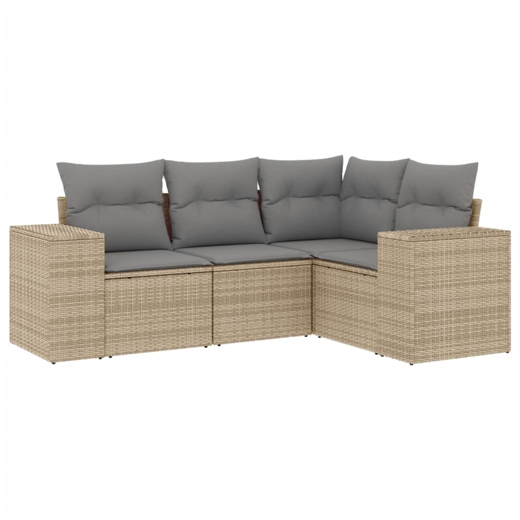 4-delige Loungeset met kussens poly rattan beige is nu te koop bij PeponiXL, paradijselijk wonen!