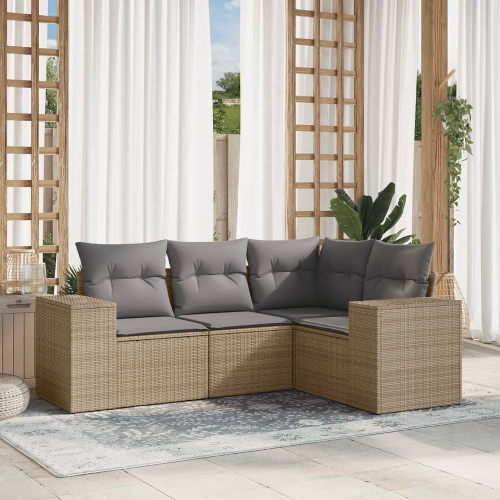 4-delige Loungeset met kussens poly rattan beige is nu te koop bij PeponiXL, paradijselijk wonen!