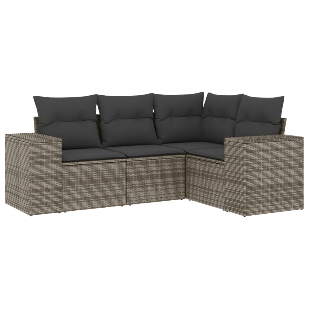 4-delige Loungeset met kussens poly rattan grijs is nu te koop bij PeponiXL, paradijselijk wonen!