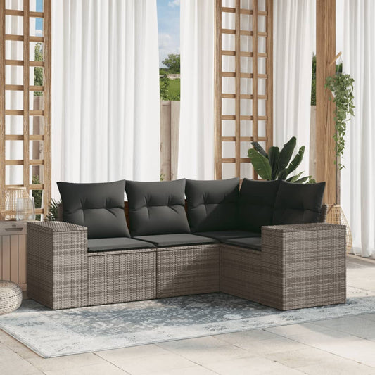 4-delige Loungeset met kussens poly rattan grijs is nu te koop bij PeponiXL, paradijselijk wonen!