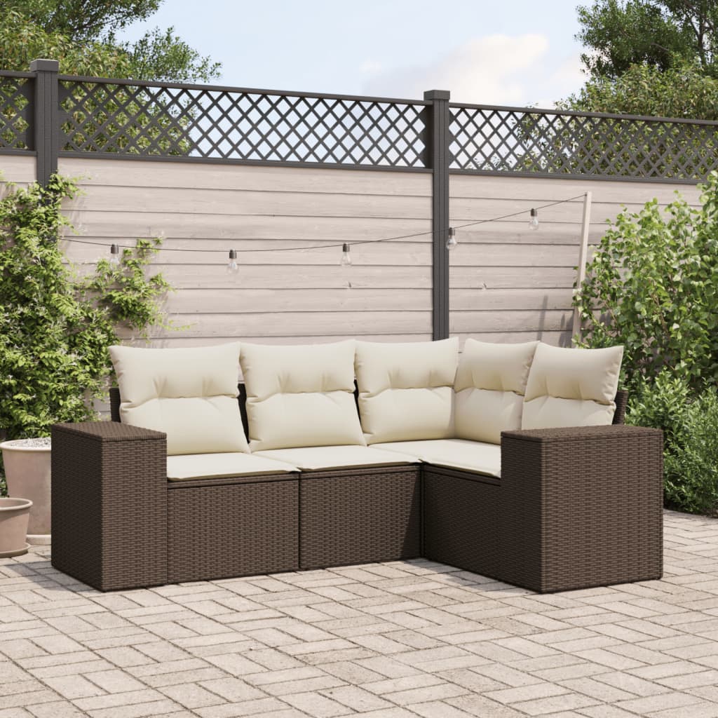 4-delige Loungeset met kussens poly rattan bruin is nu te koop bij PeponiXL, paradijselijk wonen!