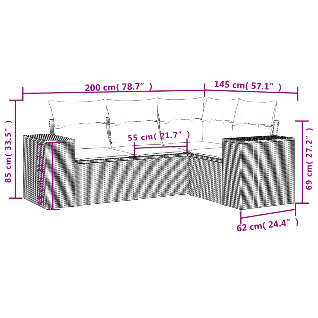 4-delige tuinbankset met kussens, bruin polyrotan is nu te koop bij PeponiXL, paradijselijk wonen!