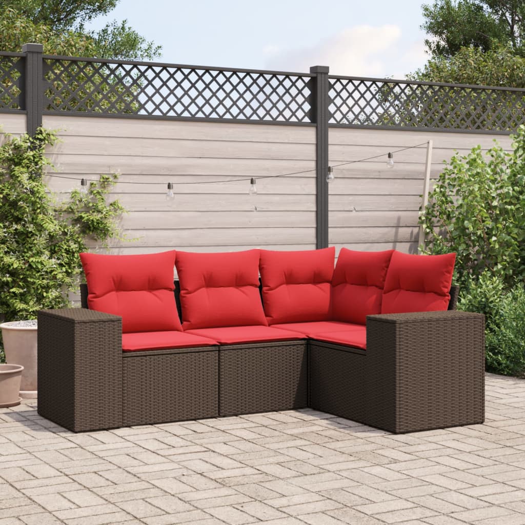 4-delige tuinbankset met kussens, bruin polyrotan is nu te koop bij PeponiXL, paradijselijk wonen!