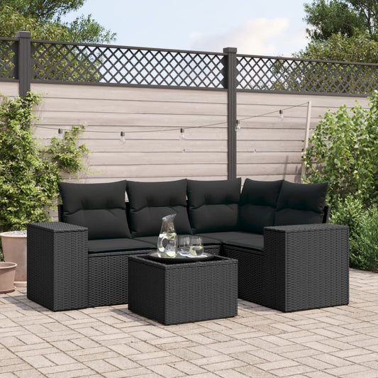 5-delige Loungeset met kussens poly rattan zwart is nu te koop bij PeponiXL, paradijselijk wonen!