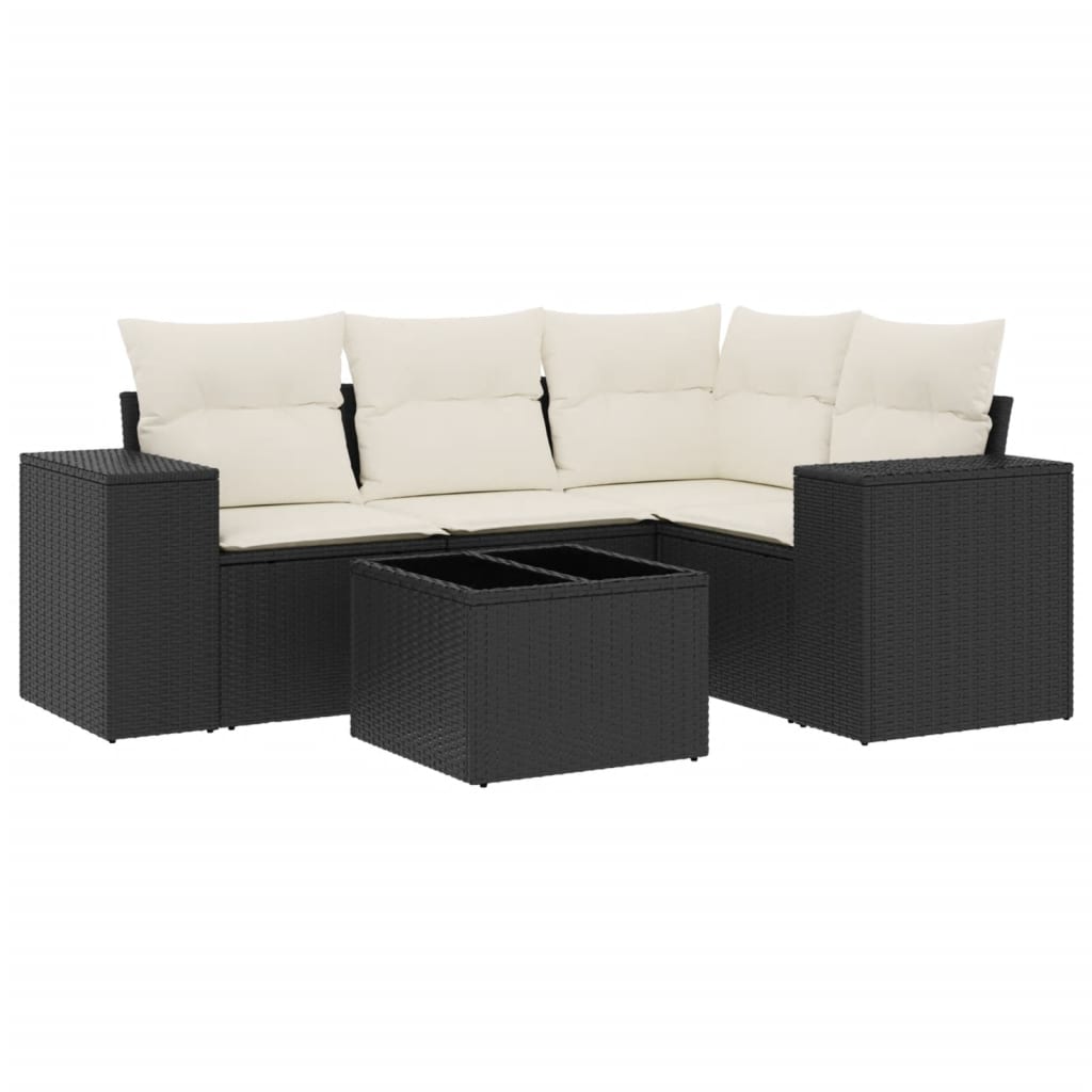 5-delige Loungeset met kussens poly rattan zwart is nu te koop bij PeponiXL, paradijselijk wonen!