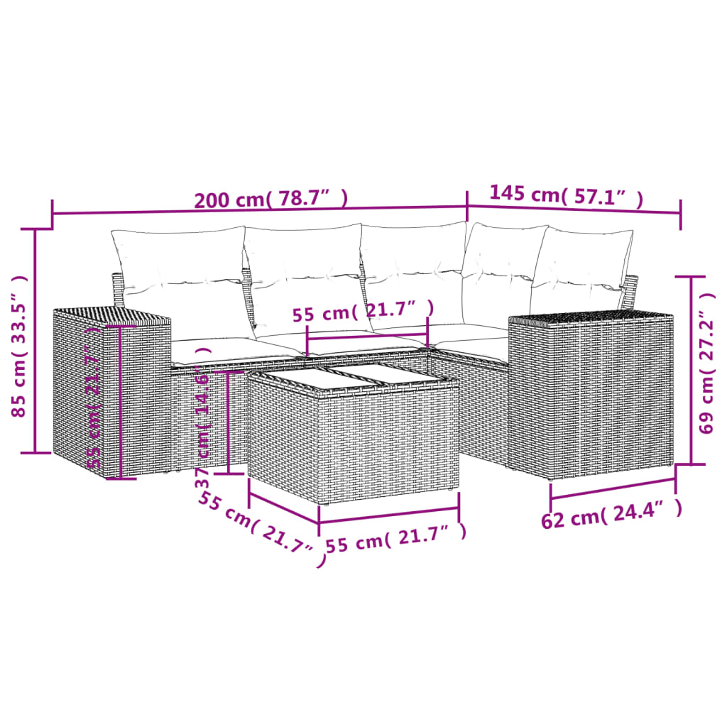 5-delige Loungeset met kussens poly rattan zwart is nu te koop bij PeponiXL, paradijselijk wonen!