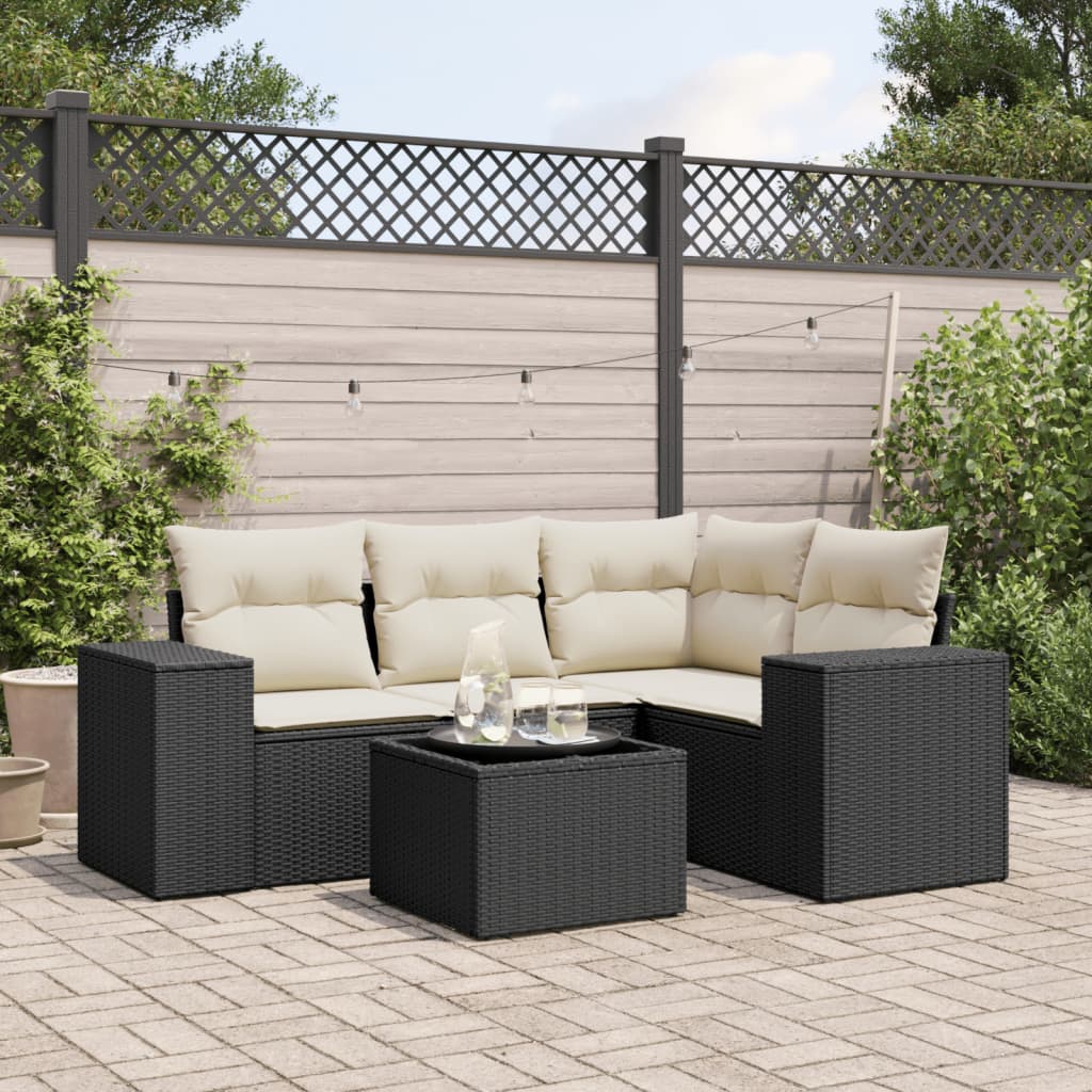 5-delige Loungeset met kussens poly rattan zwart is nu te koop bij PeponiXL, paradijselijk wonen!