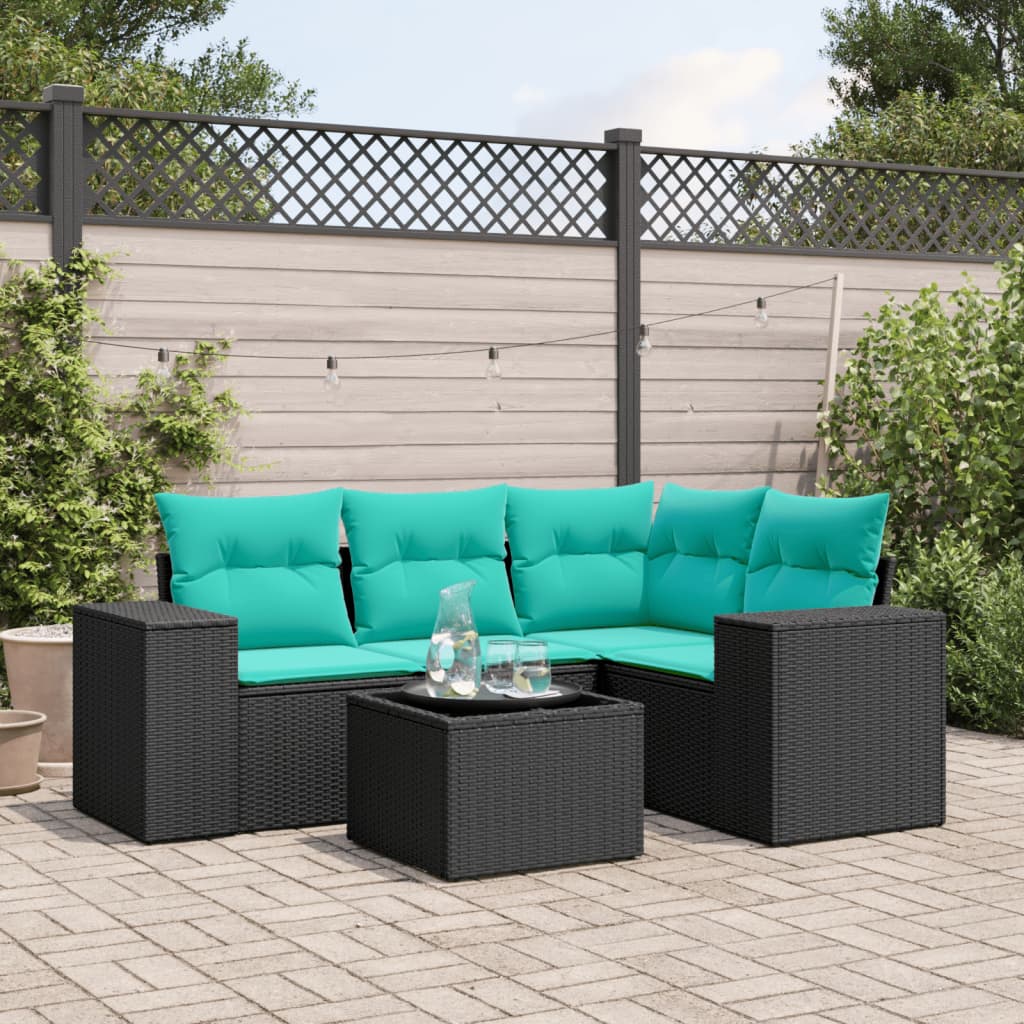 5-delige tuinbankset met kussens van zwart polyrotan is nu te koop bij PeponiXL, paradijselijk wonen!