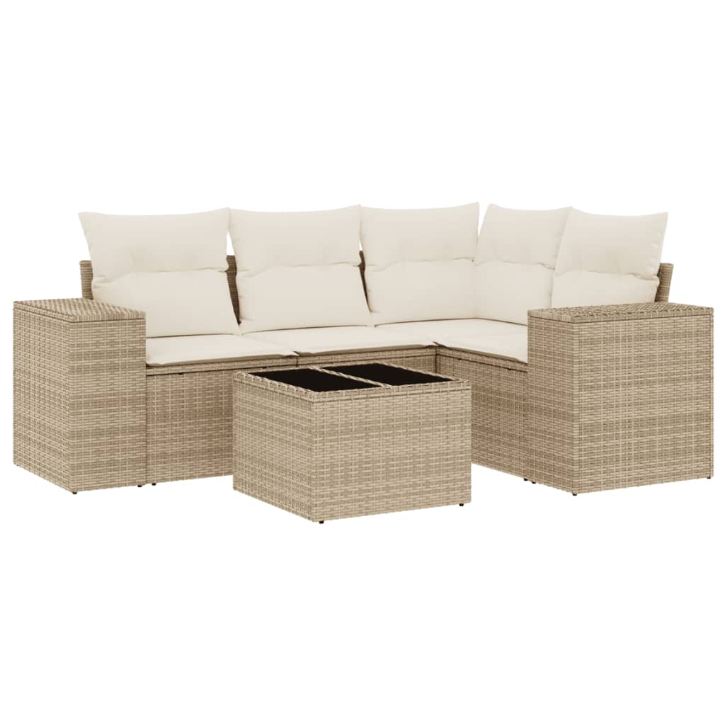 5-delige Loungeset met kussens poly rattan beige is nu te koop bij PeponiXL, paradijselijk wonen!