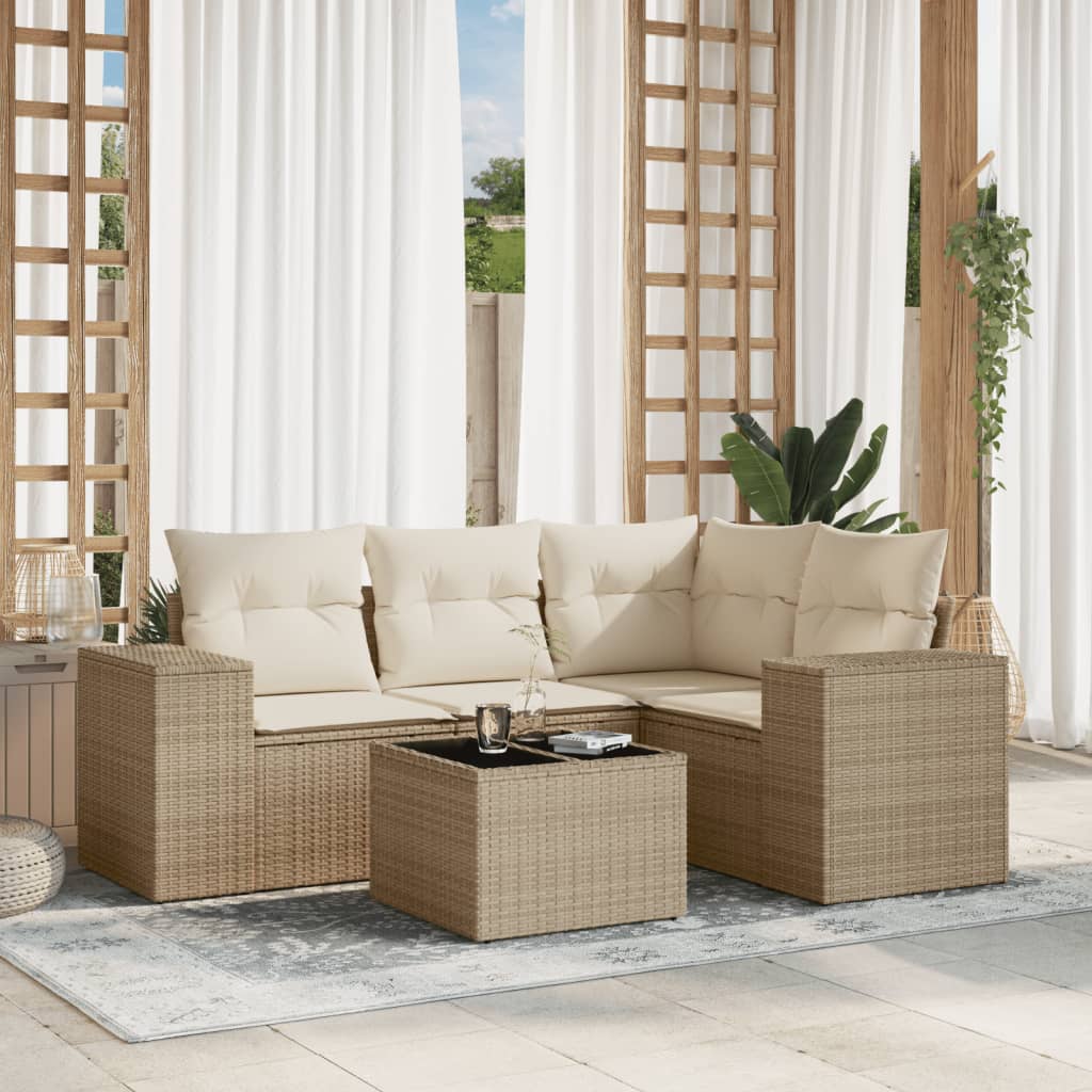 5-delige Loungeset met kussens poly rattan beige is nu te koop bij PeponiXL, paradijselijk wonen!