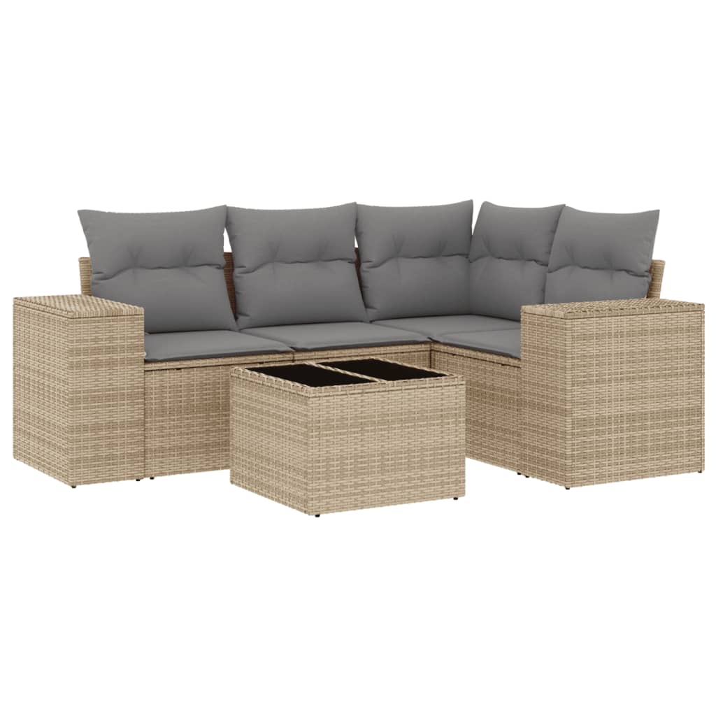 5-delige Loungeset met kussens poly rattan beige is nu te koop bij PeponiXL, paradijselijk wonen!