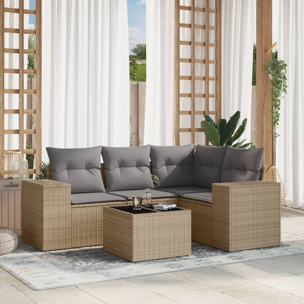 5-delige Loungeset met kussens poly rattan beige is nu te koop bij PeponiXL, paradijselijk wonen!