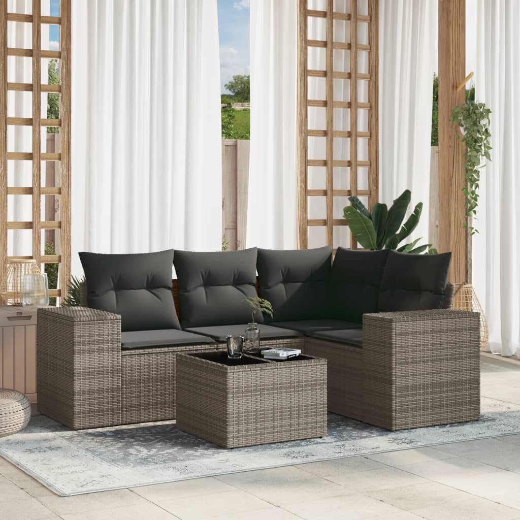 5-delige Loungeset met kussens poly rattan grijs is nu te koop bij PeponiXL, paradijselijk wonen!