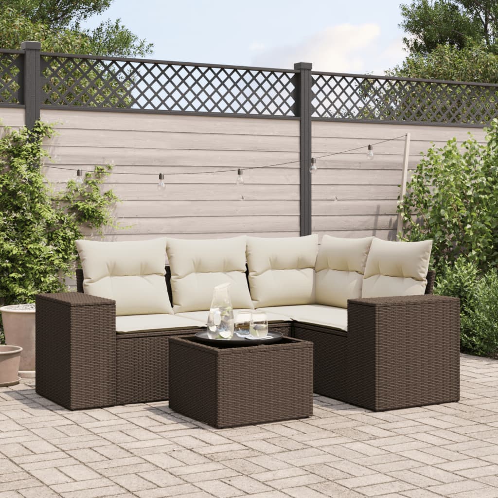 5-delige Loungeset met kussens poly rattan bruin is nu te koop bij PeponiXL, paradijselijk wonen!