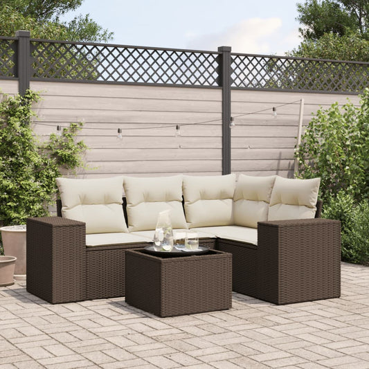 5-delige Loungeset met kussens poly rattan bruin is nu te koop bij PeponiXL, paradijselijk wonen!