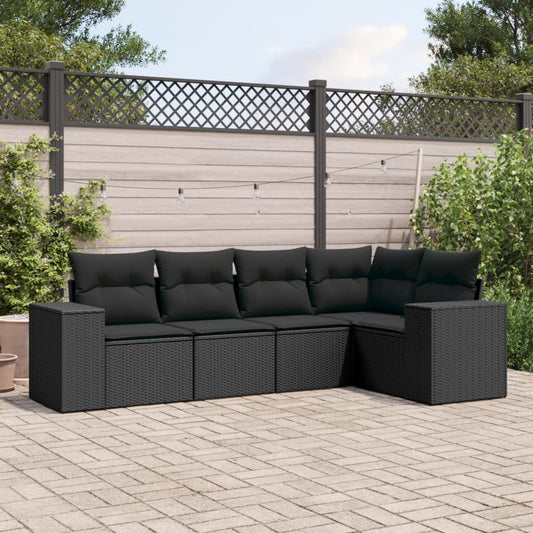 5-delige Loungeset met kussens poly rattan zwart is nu te koop bij PeponiXL, paradijselijk wonen!