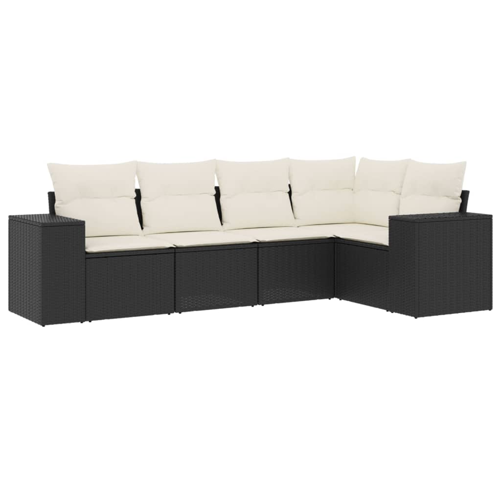 5-delige Loungeset met kussens poly rattan zwart is nu te koop bij PeponiXL, paradijselijk wonen!