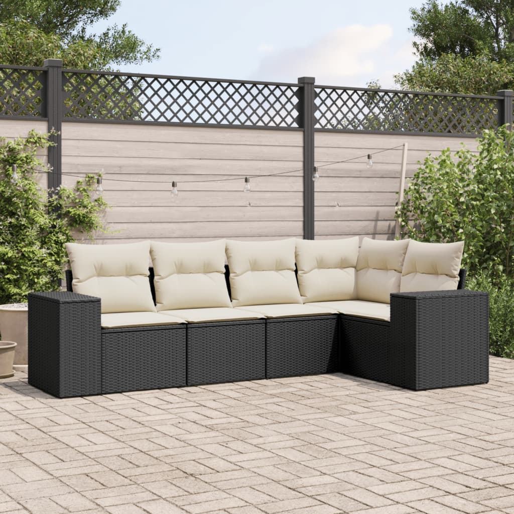 5-delige Loungeset met kussens poly rattan zwart is nu te koop bij PeponiXL, paradijselijk wonen!