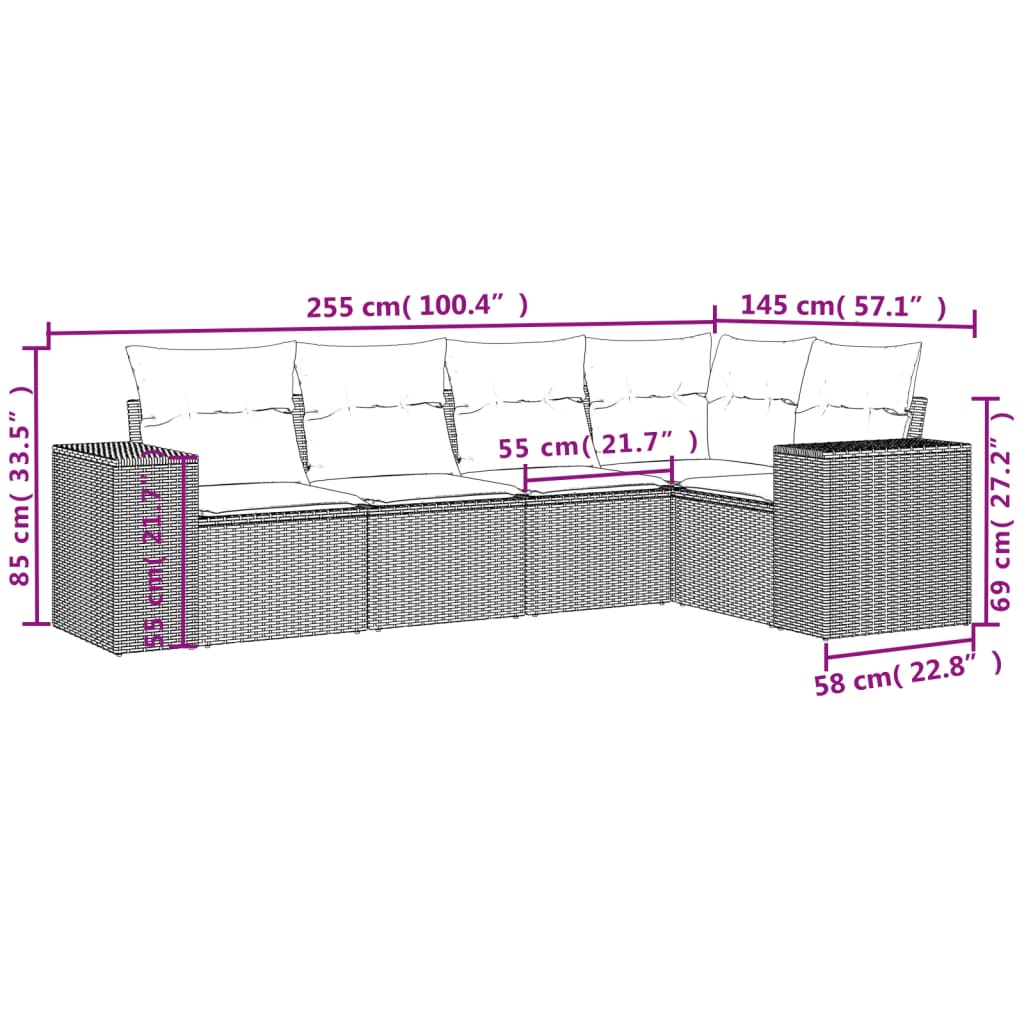 5-delige tuinbankset met kussens van zwart polyrotan is nu te koop bij PeponiXL, paradijselijk wonen!