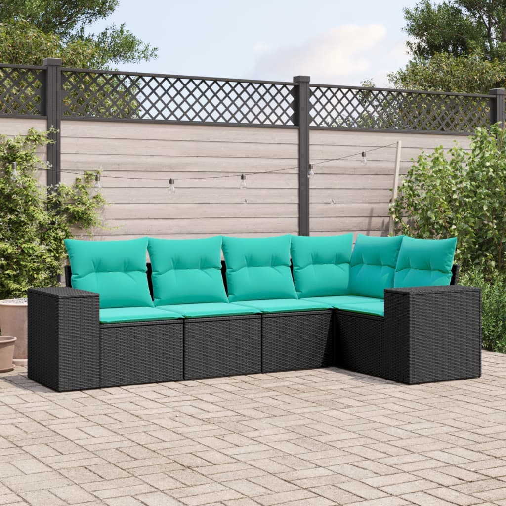 5-delige tuinbankset met kussens van zwart polyrotan is nu te koop bij PeponiXL, paradijselijk wonen!