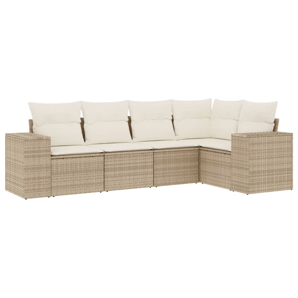 5-delige Loungeset met kussens poly rattan beige is nu te koop bij PeponiXL, paradijselijk wonen!