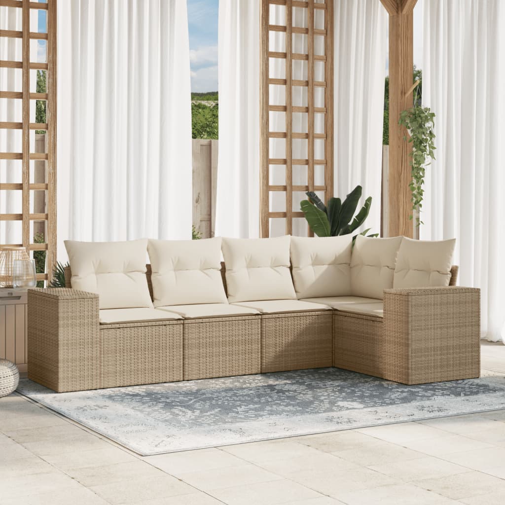 5-delige Loungeset met kussens poly rattan beige is nu te koop bij PeponiXL, paradijselijk wonen!