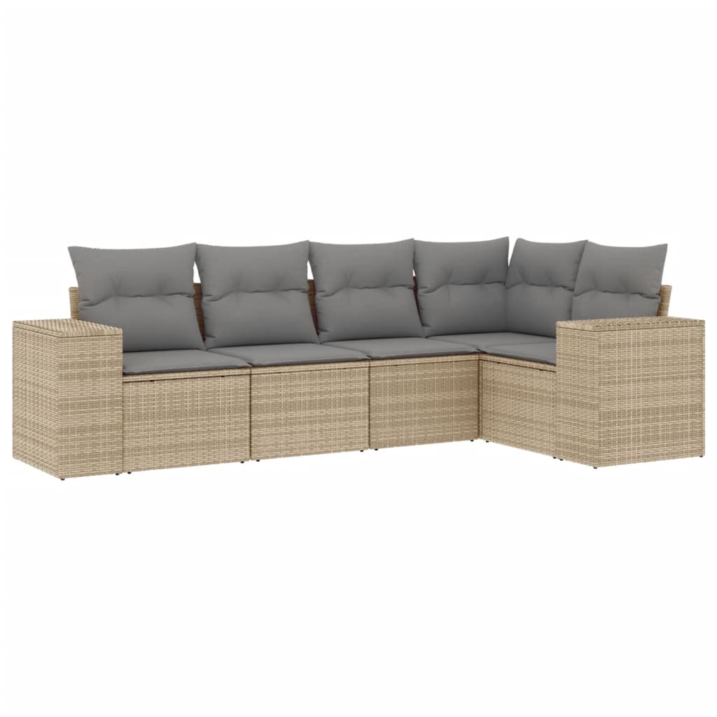 5-delige Loungeset met kussens poly rattan beige is nu te koop bij PeponiXL, paradijselijk wonen!