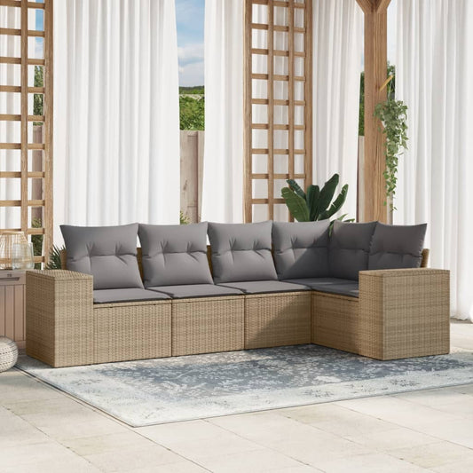 5-delige Loungeset met kussens poly rattan beige is nu te koop bij PeponiXL, paradijselijk wonen!