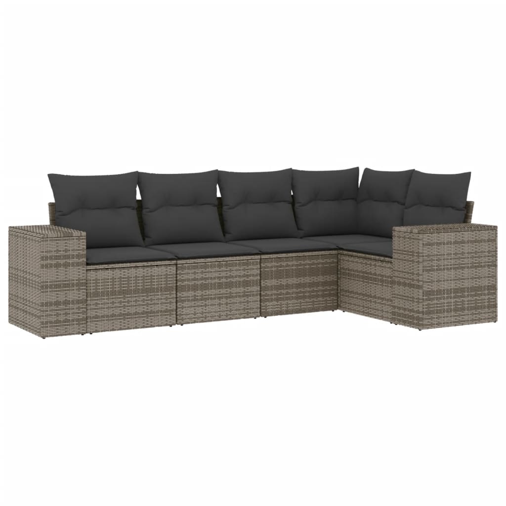 5-delige Loungeset met kussens poly rattan grijs is nu te koop bij PeponiXL, paradijselijk wonen!