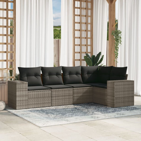 5-delige Loungeset met kussens poly rattan grijs is nu te koop bij PeponiXL, paradijselijk wonen!