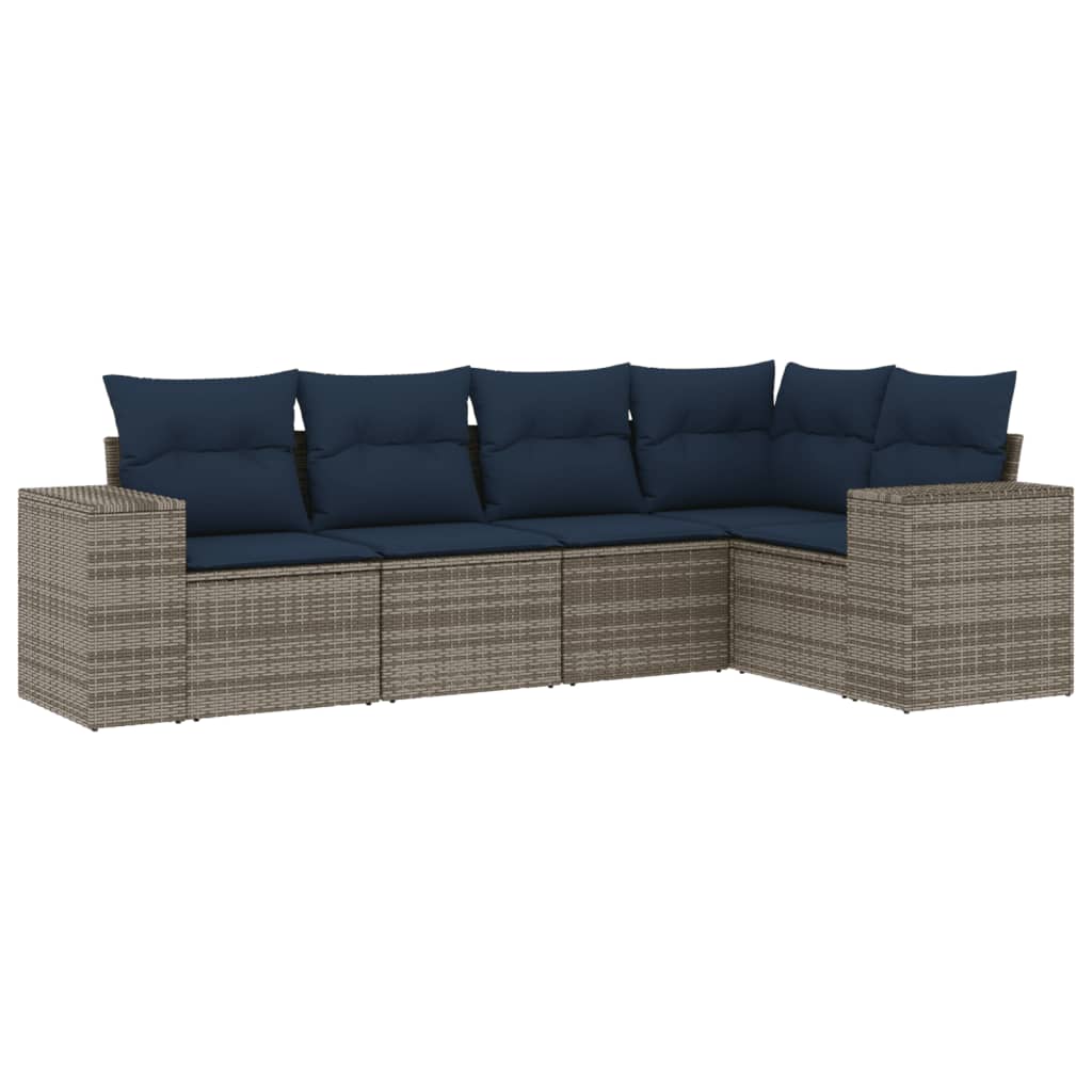 5-delige tuinbankset met kussens, grijs polyrotan is nu te koop bij PeponiXL, paradijselijk wonen!