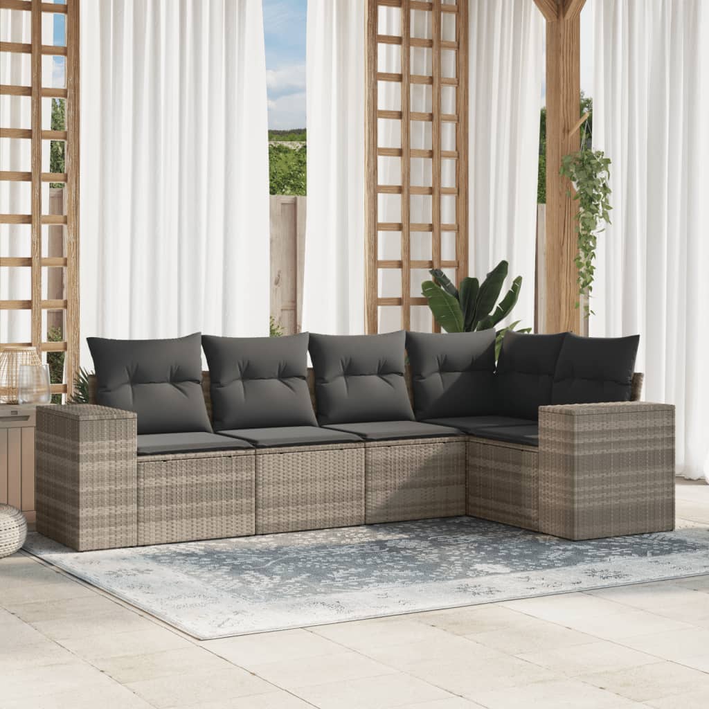 5-delige Loungeset met kussens poly rattan lichtgrijs is nu te koop bij PeponiXL, paradijselijk wonen!