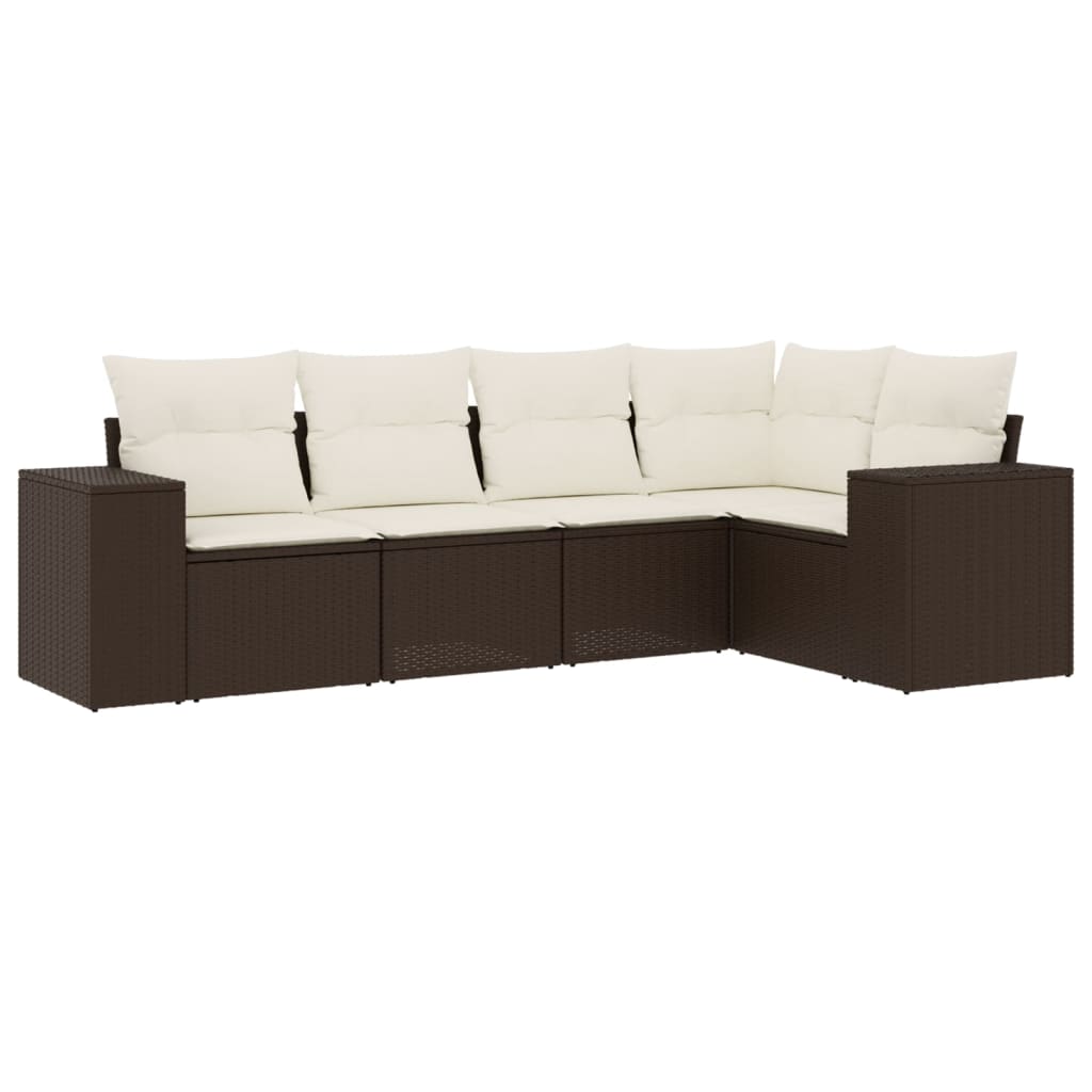 5-delige Loungeset met kussens poly rattan bruin is nu te koop bij PeponiXL, paradijselijk wonen!
