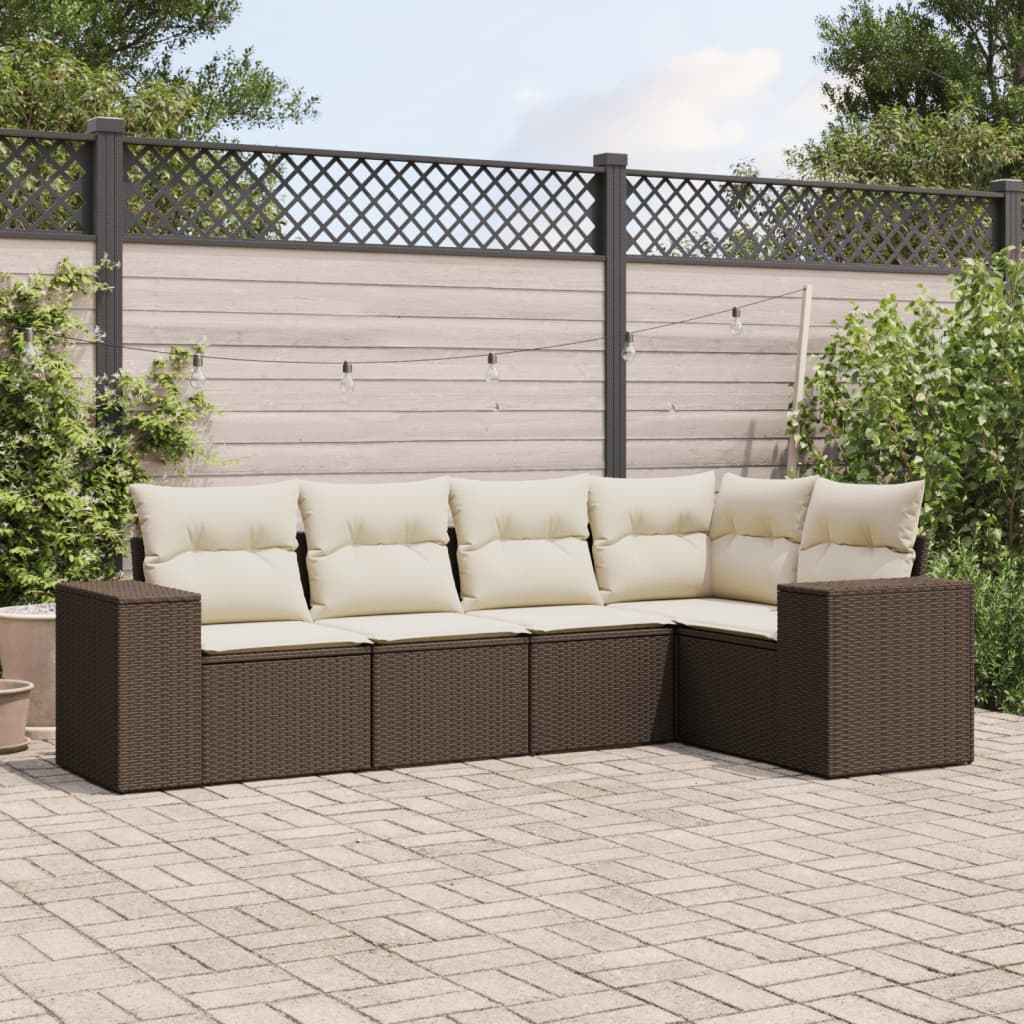 5-delige Loungeset met kussens poly rattan bruin is nu te koop bij PeponiXL, paradijselijk wonen!