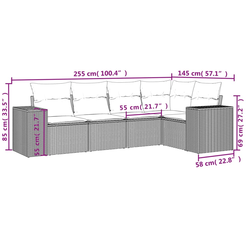 5-delige tuinbankset met kussens, bruin polyrotan is nu te koop bij PeponiXL, paradijselijk wonen!