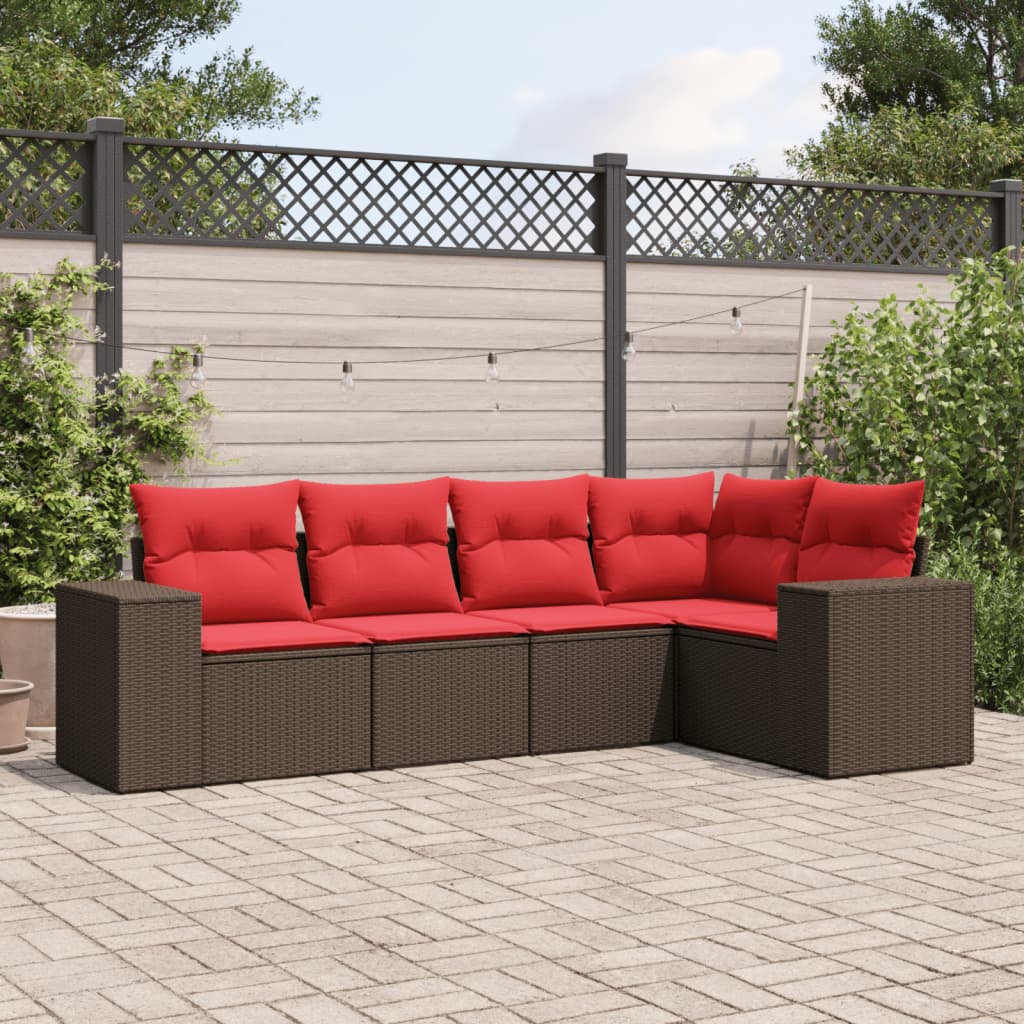 5-delige tuinbankset met kussens, bruin polyrotan is nu te koop bij PeponiXL, paradijselijk wonen!