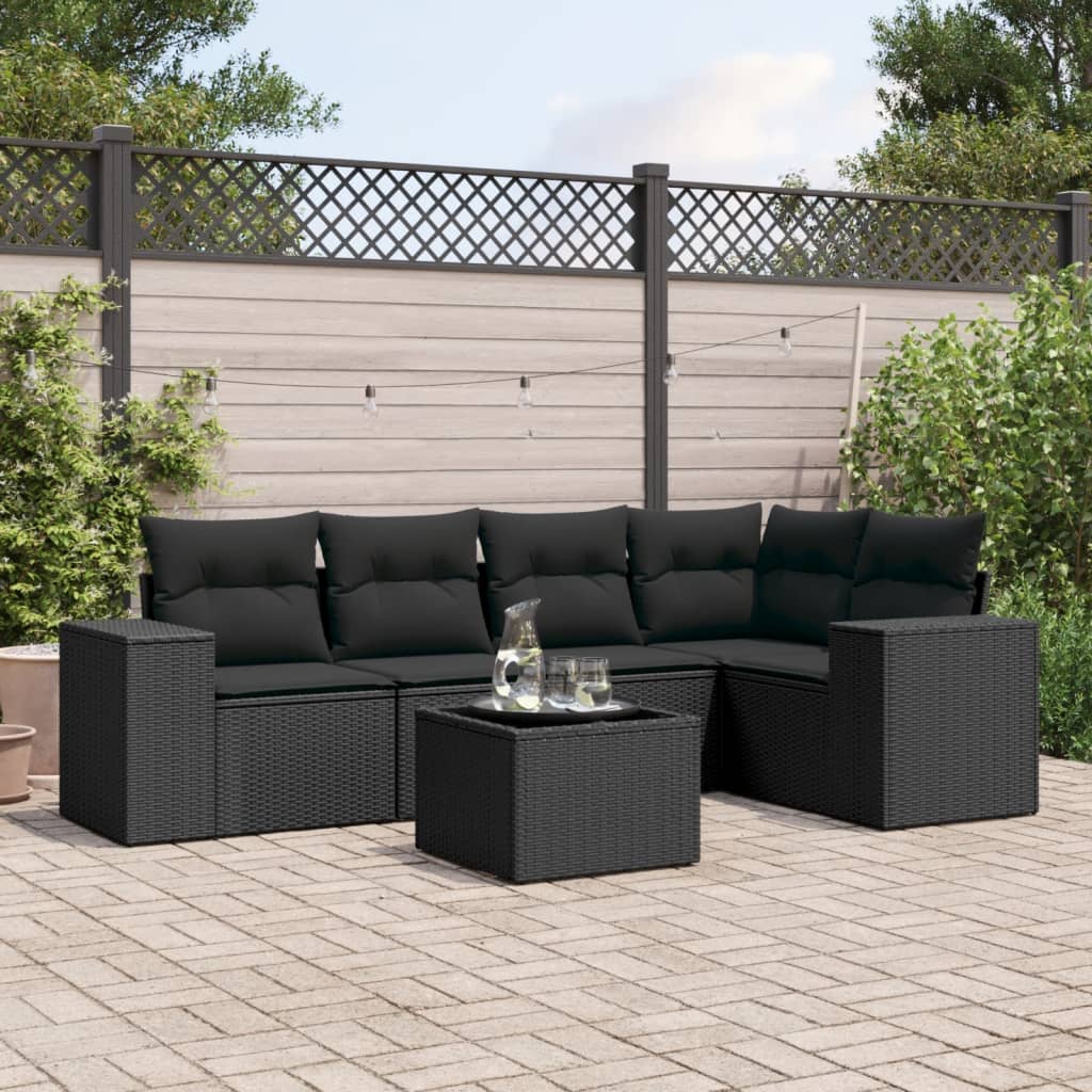 6-delige Loungeset met kussens poly rattan zwart is nu te koop bij PeponiXL, paradijselijk wonen!