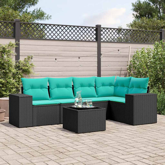 6-delige tuinbankset met kussens van zwart polyrotan is nu te koop bij PeponiXL, paradijselijk wonen!