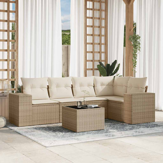 6-delige Loungeset met kussens poly rattan beige is nu te koop bij PeponiXL, paradijselijk wonen!