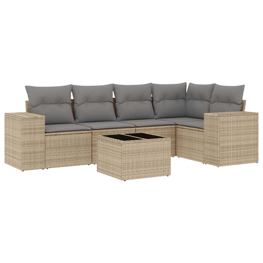 6-delige Loungeset met kussens poly rattan beige is nu te koop bij PeponiXL, paradijselijk wonen!