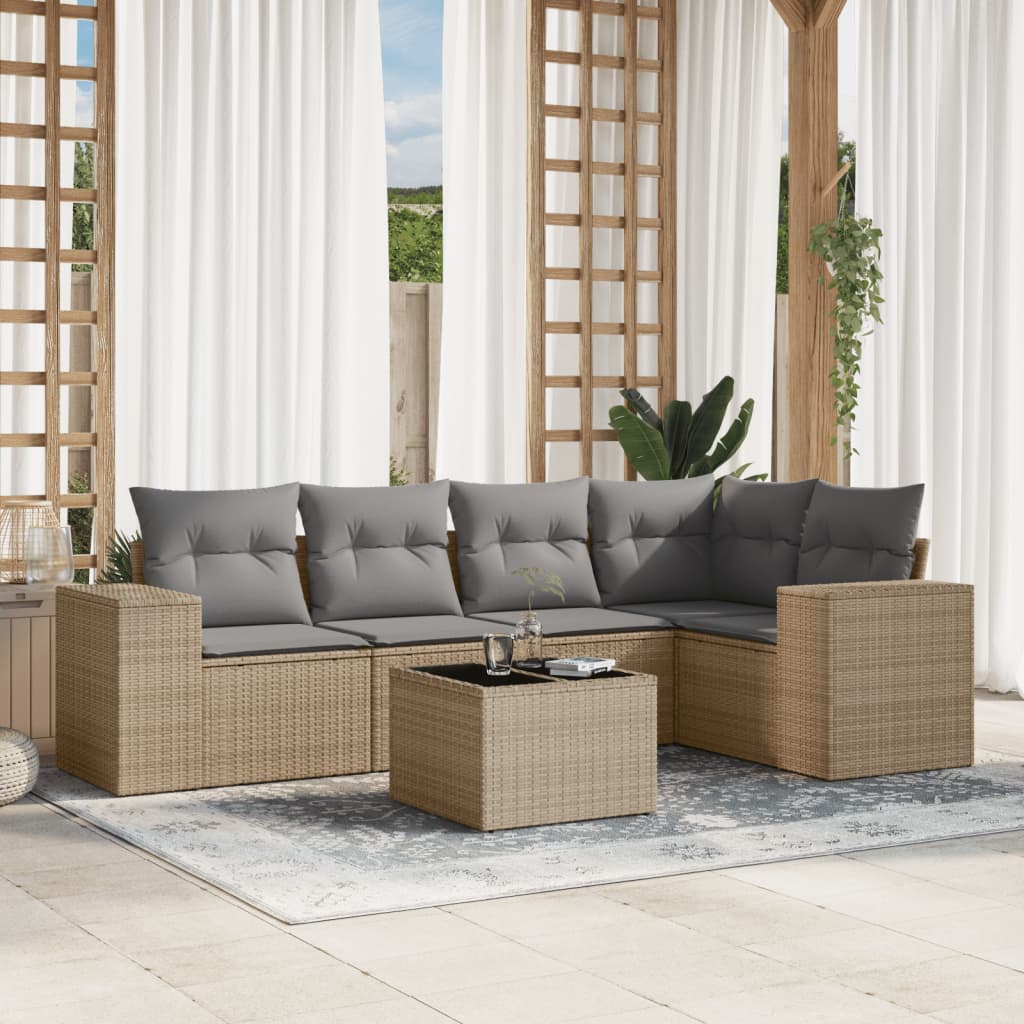 6-delige Loungeset met kussens poly rattan beige is nu te koop bij PeponiXL, paradijselijk wonen!